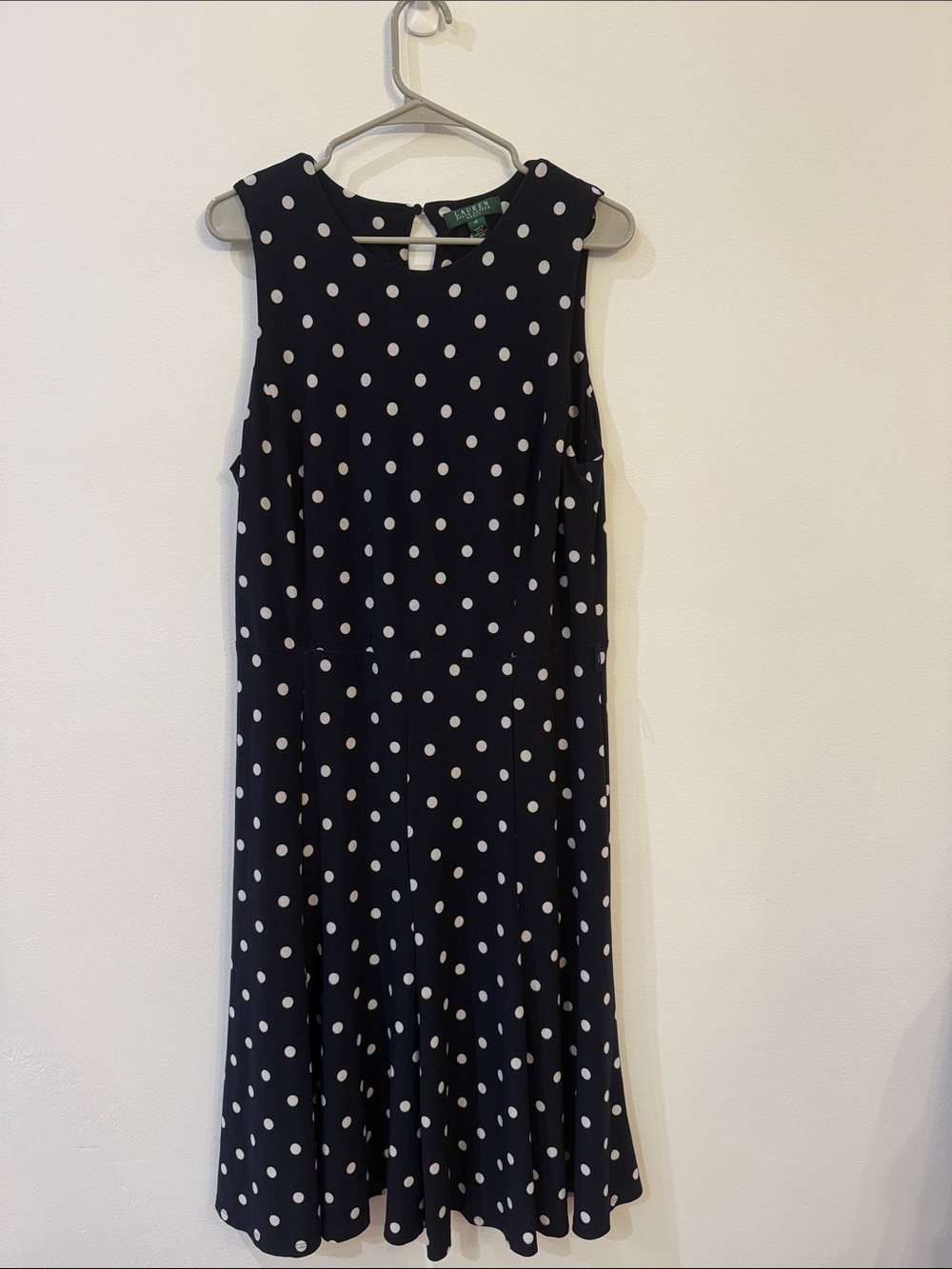 Ralph Lauren Navy Blue Midi Dress with White Polka Dots